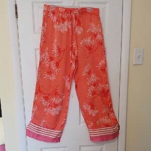 Anthropologie Sz M, pale Orange, Silk Like, Floral Print, Wide Leg Lounge Pants